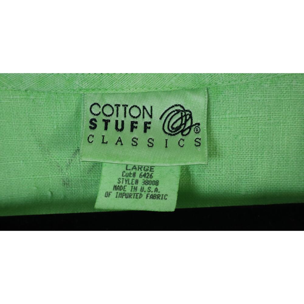 Vintage 90s Green LINEN Casual Dress Floral Cotton Stuff Classics Large USA - Picture 5 of 8